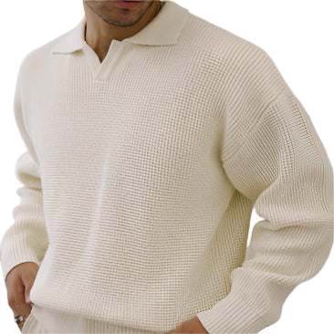 Men's Thickened All-Cotton Sweater – Long Sleeve Lapel Collar