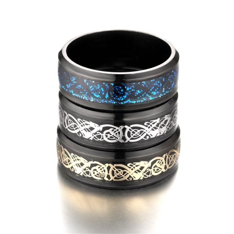 Dragon Pattern Rings Men Stainless Steel Ring Jewelry - Mensclub.co.uk