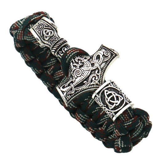 Viking Hammer Runavin Beads Camouflage Bracelet – Unisex, Geometric Design with Ancient Silver Finish | Multiple Sizes