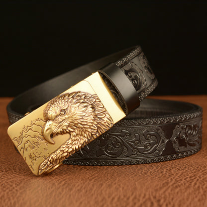 Self-Buckled Men's Cowhide Belt | Eagle Design Alloy Buckle