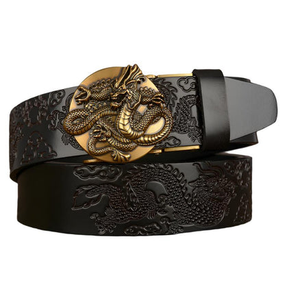 Men's leather Faucet Automatic Buckle Belt | Stylish Carved Design & Durable First Layer Leather