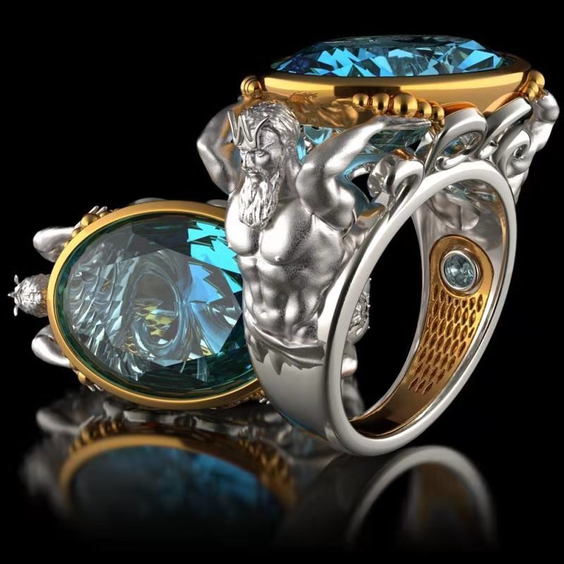 Men's Fashion Natural Stone Rings - Insect Design, Electroplated Alloy with Artificial Gemstones