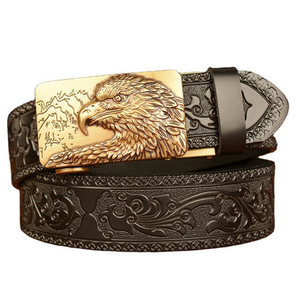 Self-Buckled Men's Cowhide Belt | Eagle Design Alloy Buckle