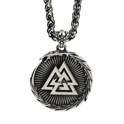 Nordic Viking Knot Necklace – Titanium Steel, Intricate Geometric Design | Black & Silver Chain Options