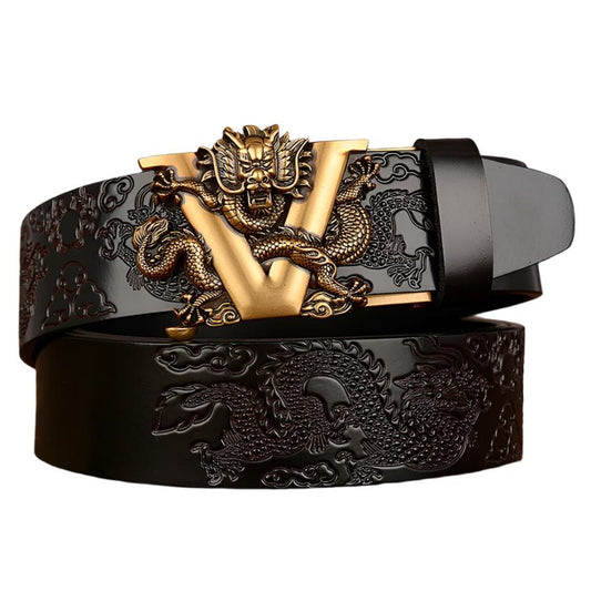 Double Dragon Play Bead Belt | Durable Leather | Automatic Buckle | Stylish Carved Design