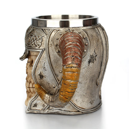 Stainless Steel Horns Helmet Skull Coffee Mug - 600ml Unique Viking Design