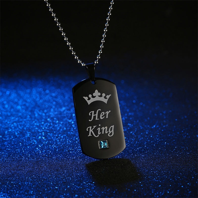 Her King & His Queen Couple Necklaces | 60cm Adjustable Chain | Perfect for Couples