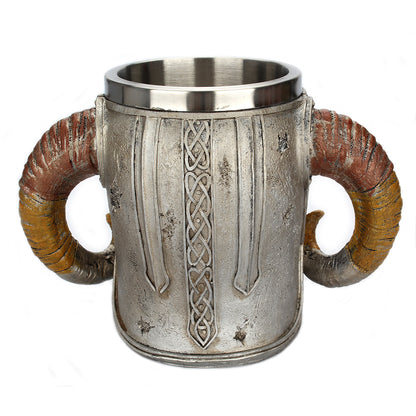 Stainless Steel Horns Helmet Skull Coffee Mug - 600ml Unique Viking Design