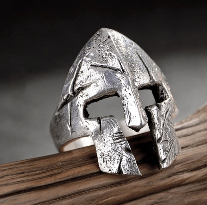 Spartan Hero Helmet Mask Rings - Silver or Gold Finish, Resizable