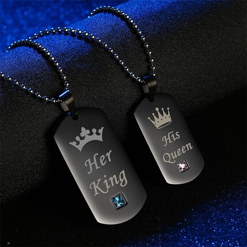 Her King & His Queen Couple Necklaces | 60cm Adjustable Chain | Perfect for Couples