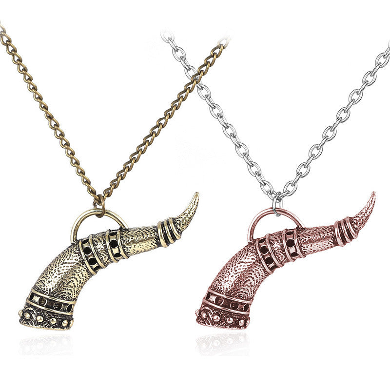 Viking Bull Horn Necklace – Durable Alloy with Electroplated Finish | Bold & Fearless Design