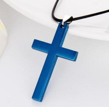 Stainless Steel Titanium Cross Necklaces | Versatile Whip Chain Design | Available in Black, Gold, Silver, and Blue