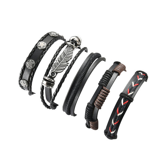 Sleek Black Leather Bracelet – Adjustable Cowhide & Alloy Design with Durable PU Weave