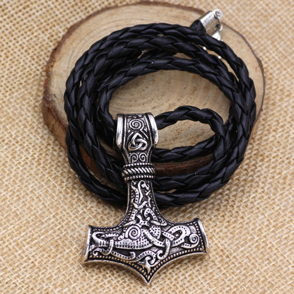 Retro Style Norse Mythology Viking Necklace – 58cm Leather Rope with Alloy Pendant | Electroplated Finish