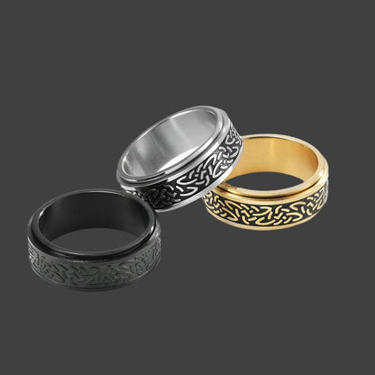 Stylish Stainless Steel Turning Ring with Celtic Knot Design – European & American Inspired, Available in Steel, Gold, and Black