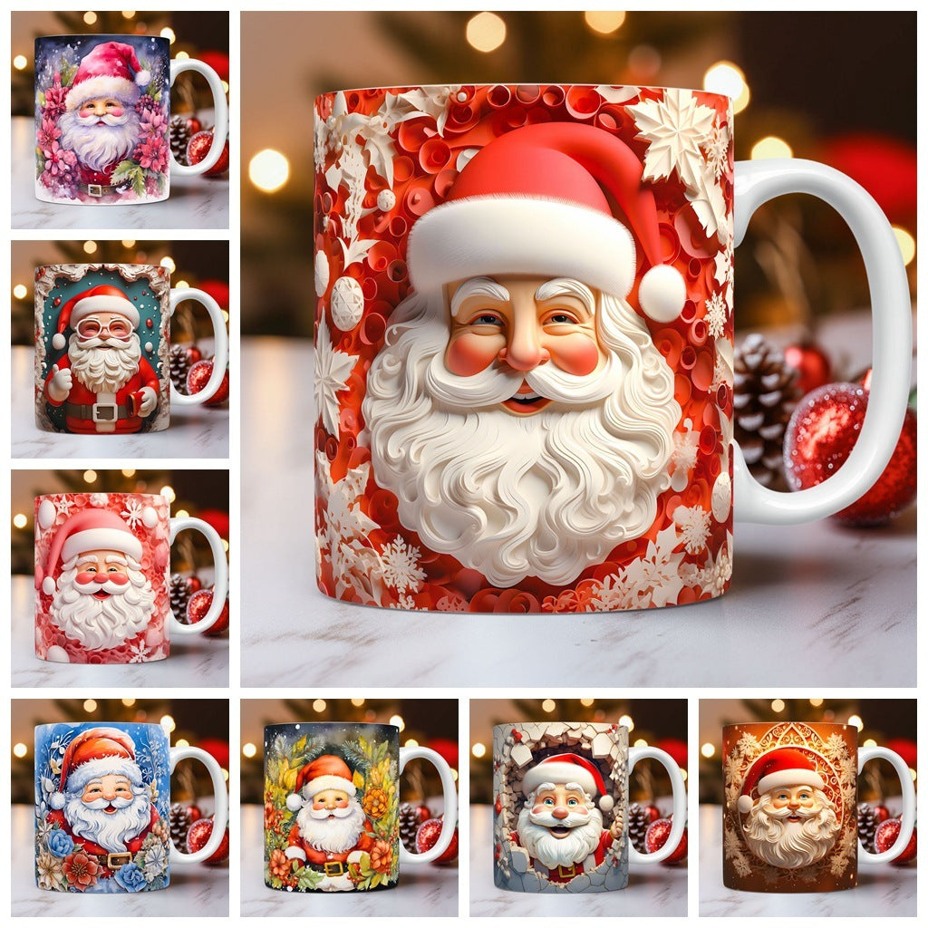 Creative 3D Christmas Ceramic Mug - Santa Claus Design, 350ml