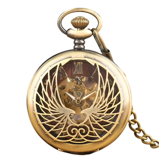 Unisex Antique Pocket Watch | Hollow Wings Design | Mechanical Hand Wind