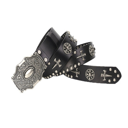 Smooth Buckle Skull Belt | First Layer Cowhide Leather | Unisex Style