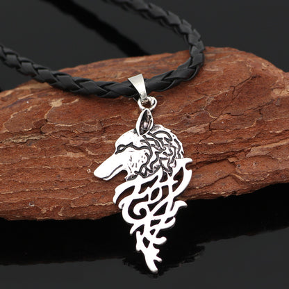 Viking Celtic Wolf Head Necklace Pendant – Vintage Style, Unisex Alloy with Adjustable BS Chain or Leather Rope