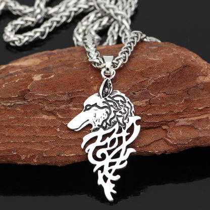 Viking Celtic Wolf Head Necklace Pendant – Vintage Style, Unisex Alloy with Adjustable BS Chain or Leather Rope