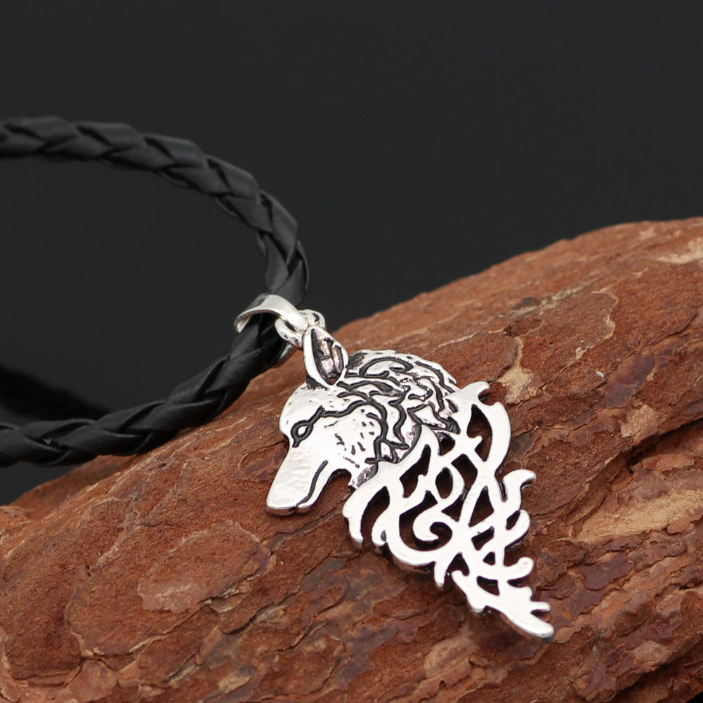 Viking Celtic Wolf Head Necklace Pendant – Vintage Style, Unisex Alloy with Adjustable BS Chain or Leather Rope