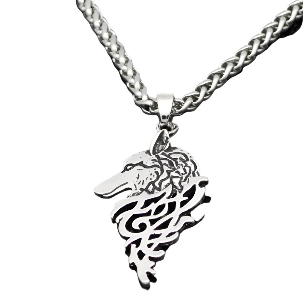 Viking Celtic Wolf Head Necklace Pendant – Vintage Style, Unisex Alloy with Adjustable BS Chain or Leather Rope