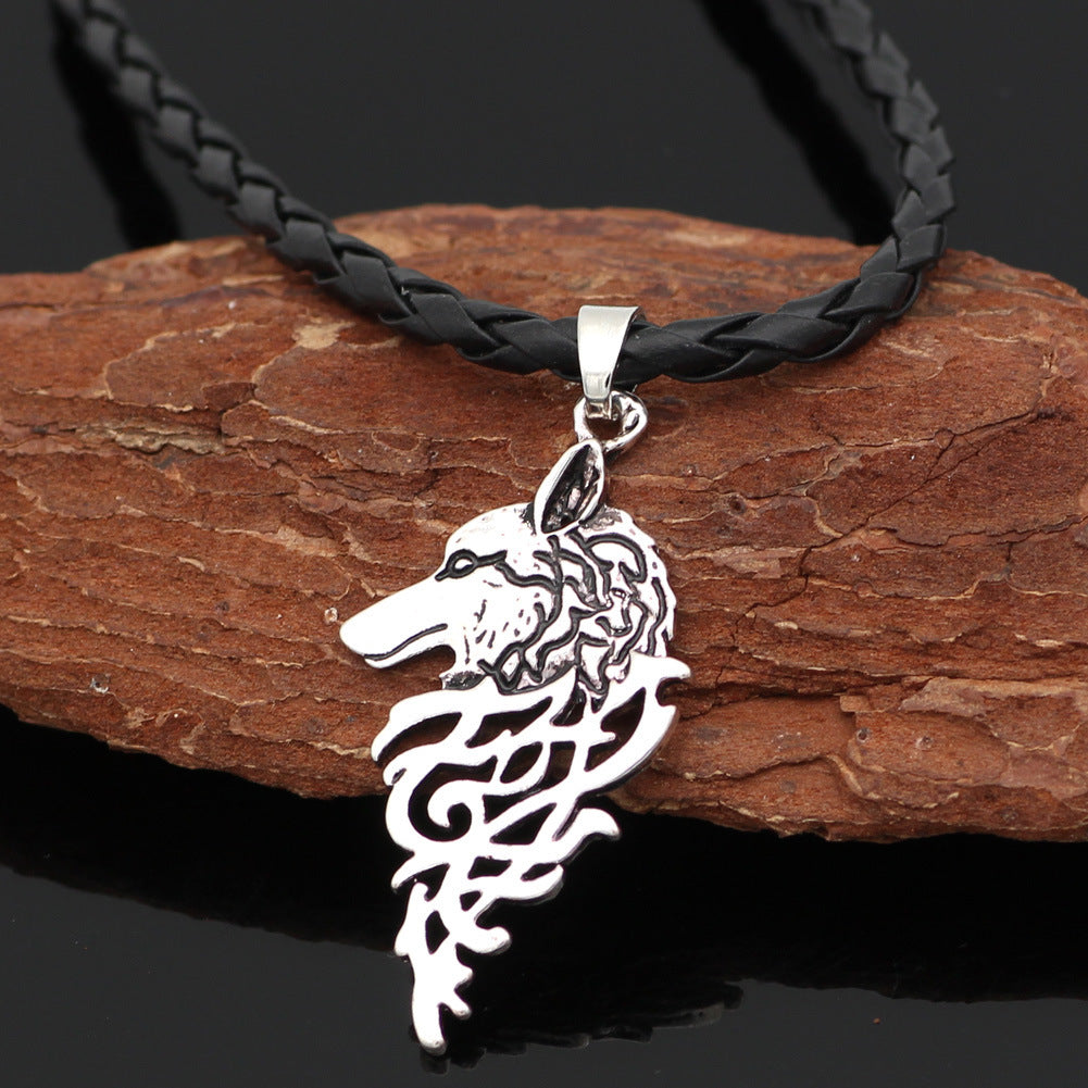 Viking Celtic Wolf Head Necklace Pendant – Vintage Style, Unisex Alloy with Adjustable BS Chain or Leather Rope