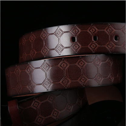 Men's Leather Belt with Rectangular Alloy Buckle & Personalized Embossing