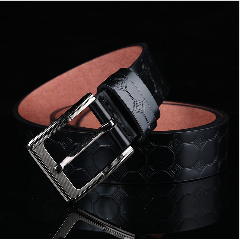 Men's Leather Belt with Rectangular Alloy Buckle & Personalized Embossing