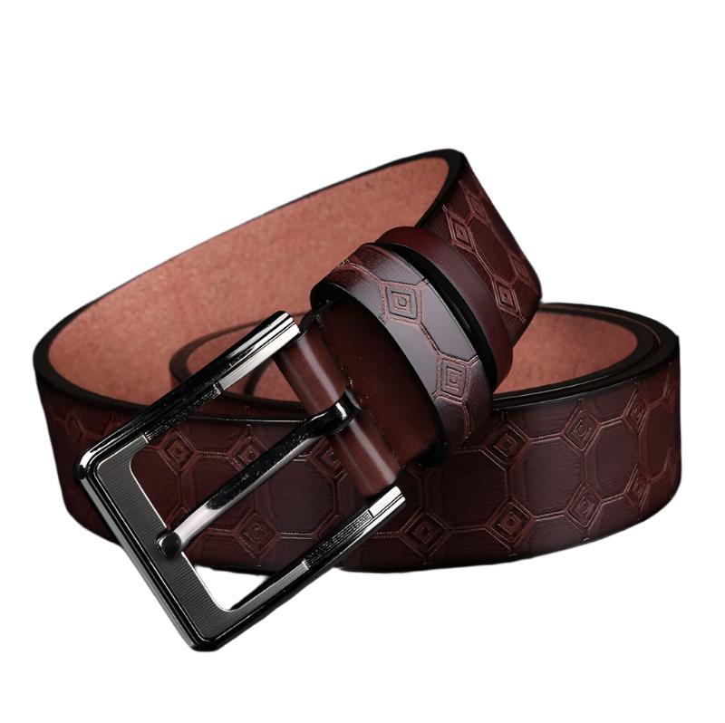 Men's Leather Belt with Rectangular Alloy Buckle & Personalized Embossing