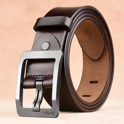 Men's Retro Leather Belt | Two-Layer Cowhide | Solid Alloy Buckle | 3.8CM Wide | Coffee & Black