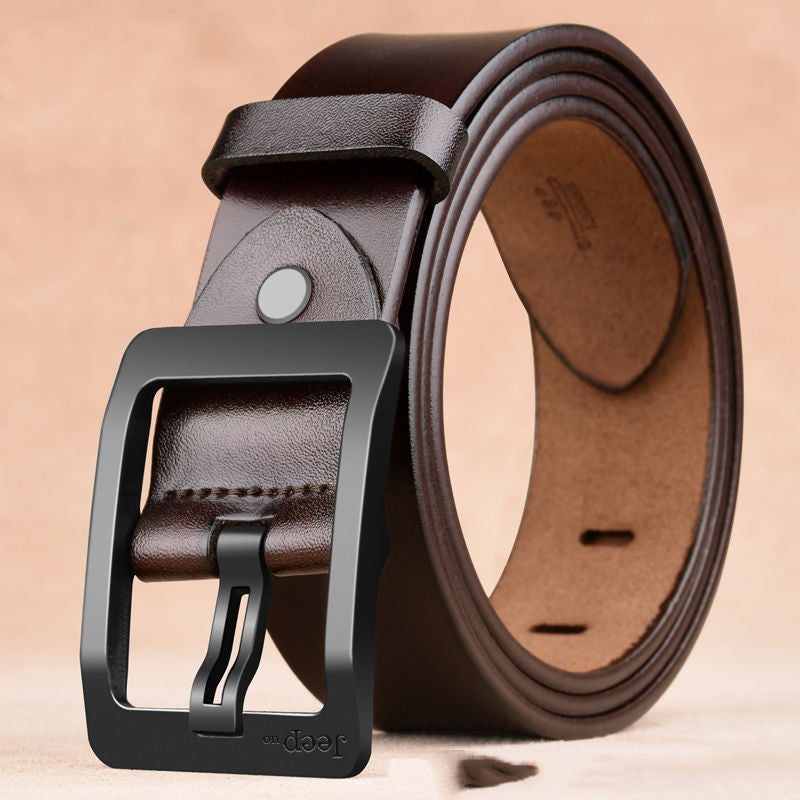 Men's Retro Leather Belt | Two-Layer Cowhide | Solid Alloy Buckle | 3.8CM Wide | Coffee & Black