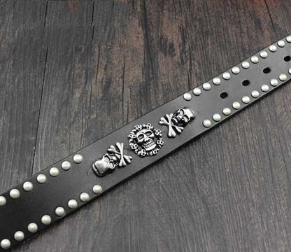 Men's Skull Rivet Cowhide Belt | Double Buckle Design | Stainless Steel Pin Buckle | 105cm