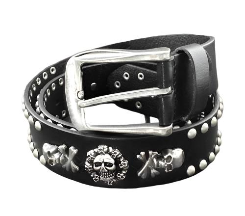 Men's Skull Rivet Cowhide Belt | Double Buckle Design | Stainless Steel Pin Buckle | 105cm