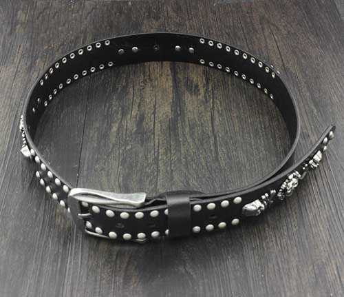 Men's Skull Rivet Cowhide Belt | Double Buckle Design | Stainless Steel Pin Buckle | 105cm