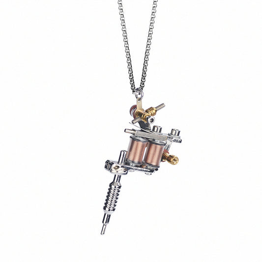 Creative Tattoo Machine Necklace Pendant | Titanium Steel with Pearl Chain