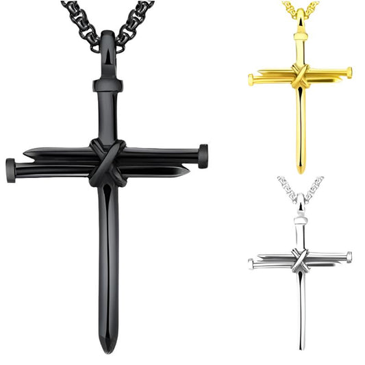 18K Gold Plated Stainless Steel Cross Pendant Necklace | Durable & Elegant Chain in Silver, Black | Perfect Gift for Father's Day, Christmas and More