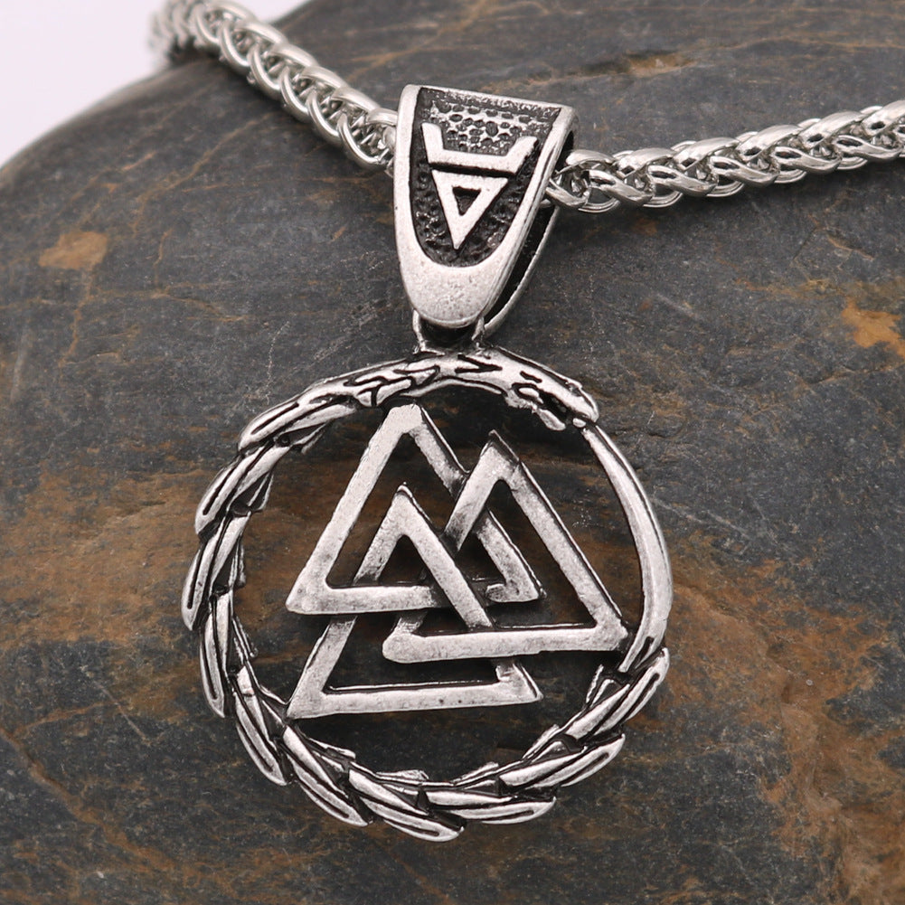 Viking Triangle Knot Dragon Head Necklace - Ancient Silver & Bronze Options | Adjustable Chain Lengths