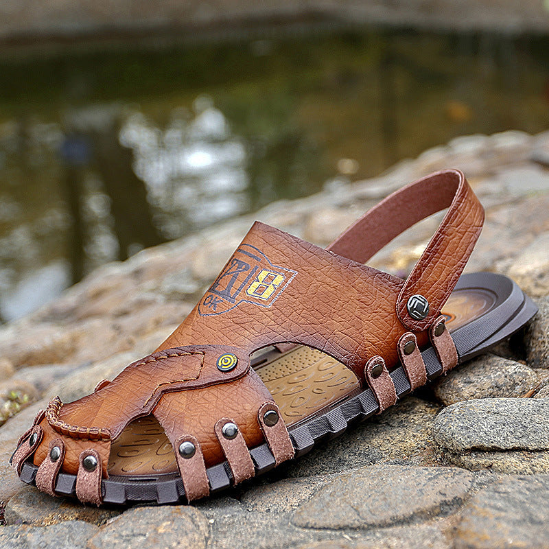 Men's Baotou Sandals | Breathable Microfiber with Flat Heel | Fashionable & Comfortable for All-Day Wear