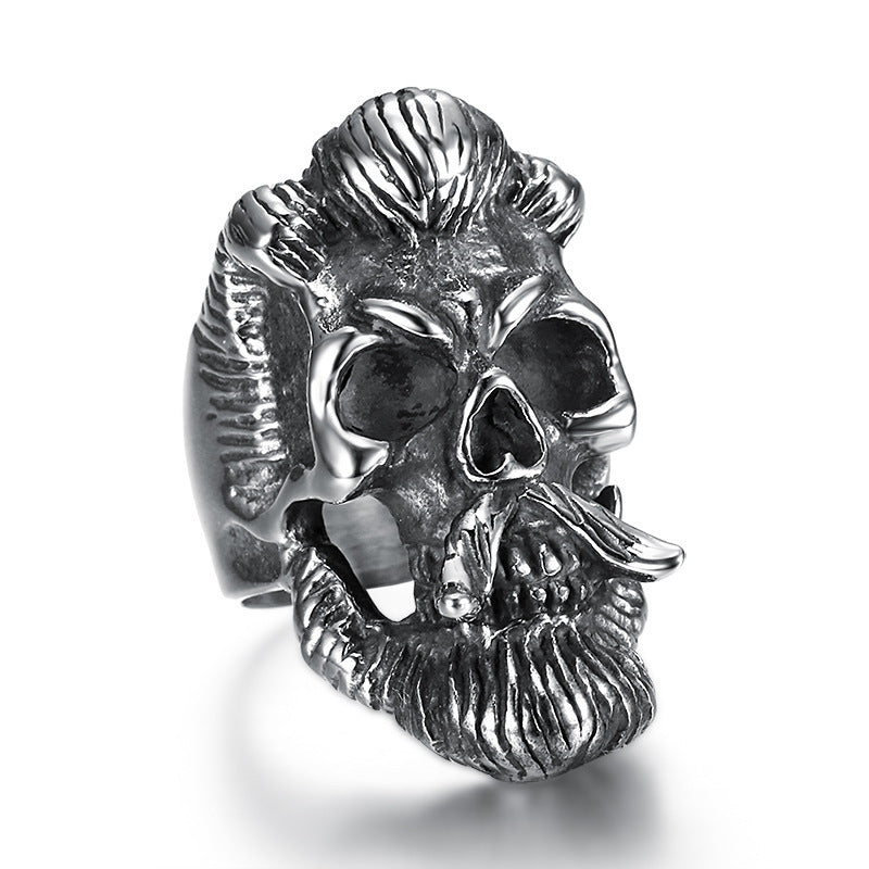 Retro Beard Skull Ring | Stainless Steel | Unique & Edgy Unisex Accessory