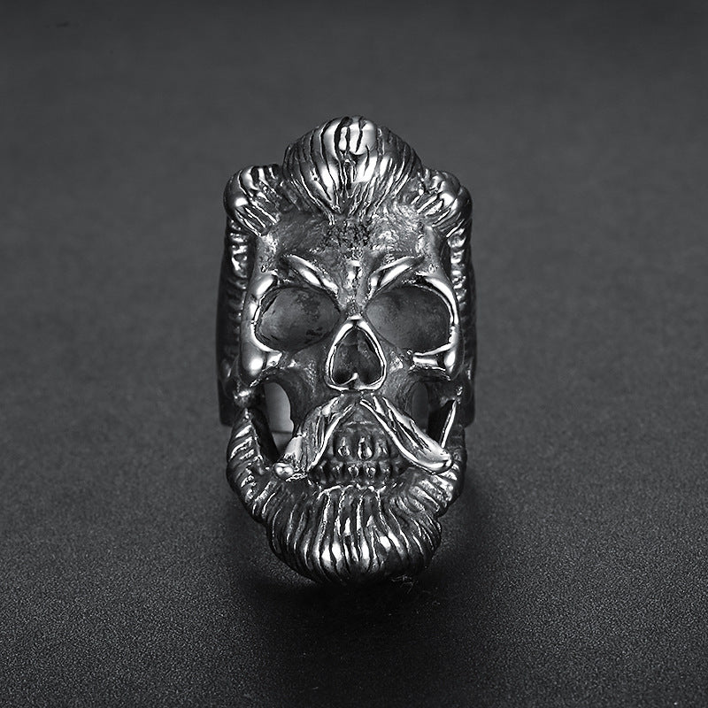 Retro Beard Skull Ring | Stainless Steel | Unique & Edgy Unisex Accessory