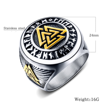 Viking Odin Triangle Titanium Steel Ring | Durable Men's Jewelry