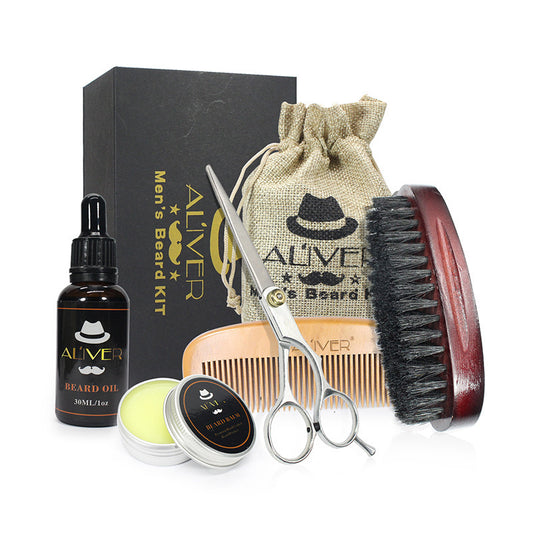 Aliver Beard Grooming Set – High-Grade Sandalwood Comb, Soft Brush, Precise Scissors, Beard Oil & Cream – Complete Kit for Modern Men