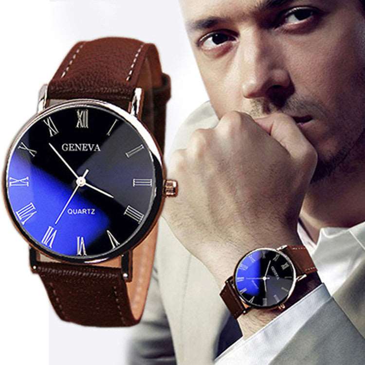 Men's Fashion Blue Roman Literal Quartz Watch - Mensclub.co.uk