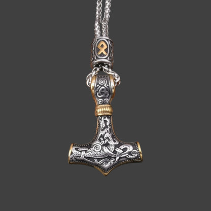 Stainless Steel Viking Impactor Pendant Necklace – Unisex, Electroplated, Geometric Design | 60CM Chain