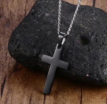 Stainless Steel Titanium Cross Necklaces | Versatile Whip Chain Design | Available in Black, Gold, Silver, and Blue