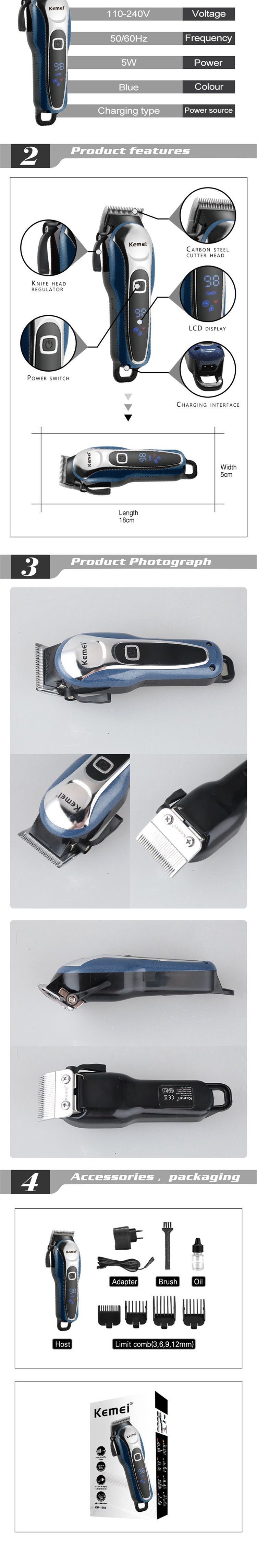 Professional Rechargeable LCD Display Hair Clipper | Low Noise | 5W Motor | Salon-Quality Cuts