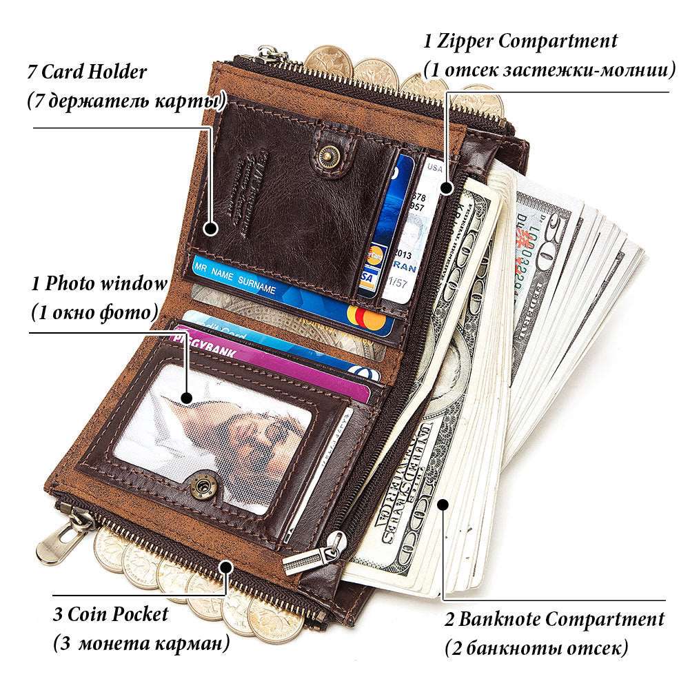 Men's Wallet Anti-theft Swiping RFID Leather Wallet Multifunctional - Mensclub.co.uk