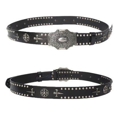 Smooth Buckle Skull Belt | First Layer Cowhide Leather | Unisex Style