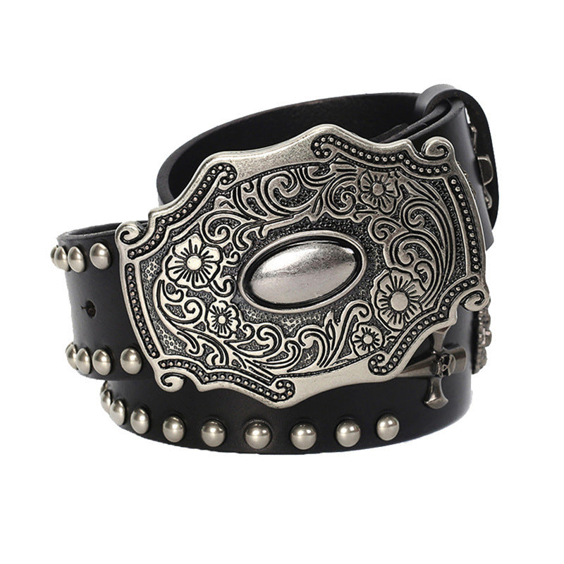 Smooth Buckle Skull Belt | First Layer Cowhide Leather | Unisex Style